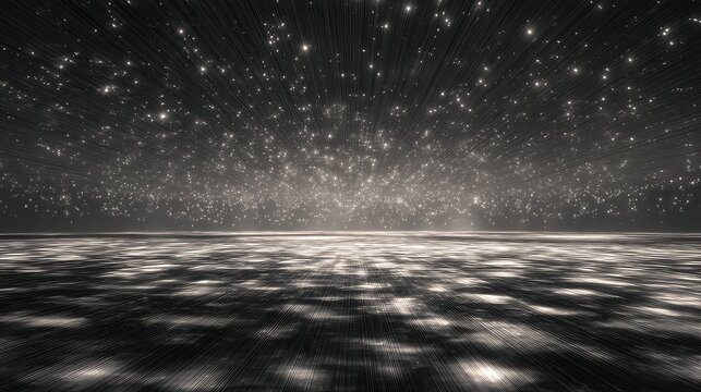 Abstract galaxy horizon with sparkling glitter particles