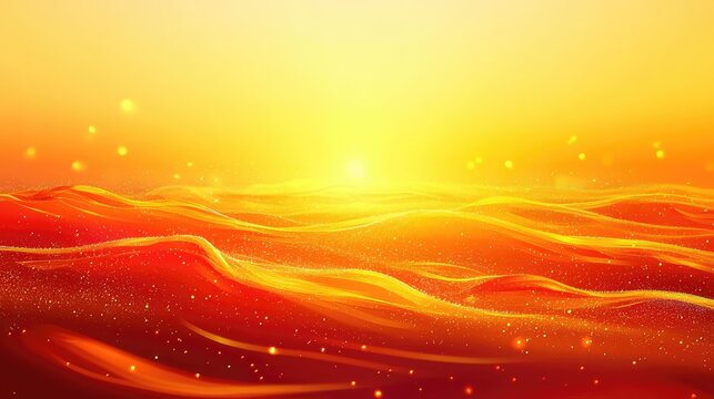 Abstract glowing orange waves with sparkling particles - Powered by Adobe