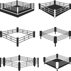 Boxing ring icon vectors illustration, Boxing Ring and Wrestling Ring Flat Icons Collection Silhouette,