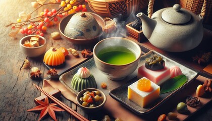 Japanese tea culture Green tea often served with traditional Jap