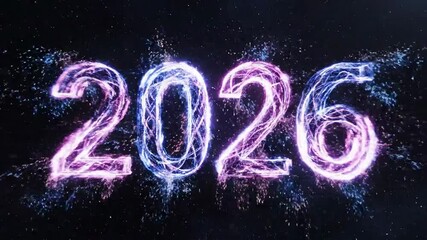 2026 New Year Celebration with Neon Light Trails and Futuristic Energy Burst.