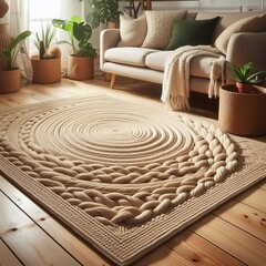 Natural Jute Area Rug with Braided Design and EcoFriendly Materi