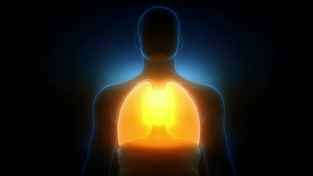 A mesmerizing visualization depicting the human lungs illuminated with a vibrant glow, showcasing the intricate structure and function of the respiratory system