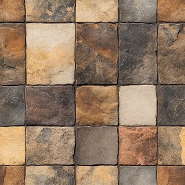 Repeating pattern of square stone tiles in various shades. Seamless pattern.