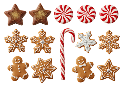 Delightful assortment of festive Christmas cookies and candies perfect for holiday celebrations and sweet treats.
