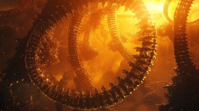 Golden fractal spiraling structure generating abstract chaos