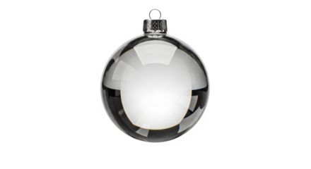 Shiny silver oval christmas ornament with a reflective surface isolated on transparent background