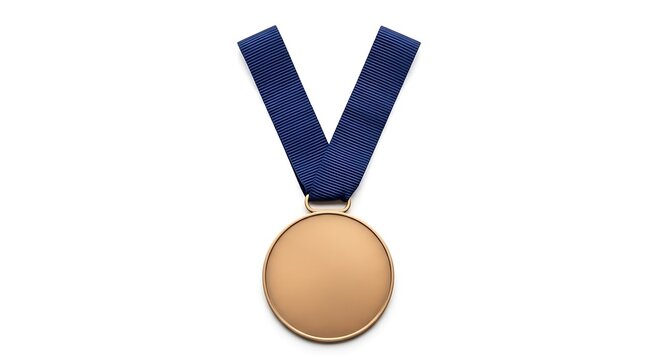 Bronze Medal with Blue Ribbon A Symbol of Achievement and Recognition on White Background