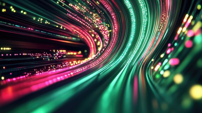 Fiber optics wires transmitting data in speed tunnel - Powered by Adobe