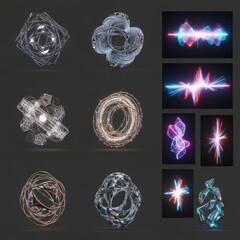 Abstract Geometric Forms and Light Spectrum Visualizations.