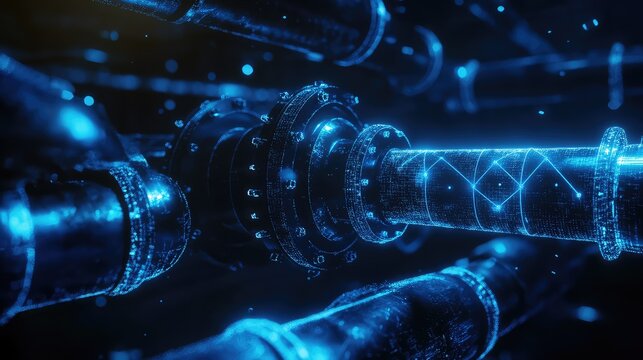 Digital data flowing through futuristic industrial pipeline network