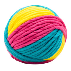 Vibrant Ball of Chunky Yarn in Pink, Yellow, and Teal wool knitting isolated on a transparent background