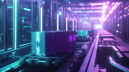 Futuristic logistics automation moving parcels in smart warehouse