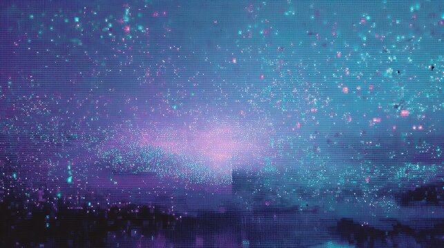 Digital cityscape illuminating night sky with sparkling particles - Powered by Adobe