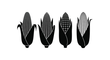Four ears of corn in black silhouette