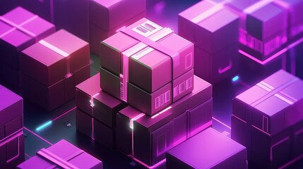 Digital packages moving through a futuristic logistics network