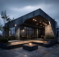 Modern Concrete and Glass Rooftop Terrace with Understated Luxury (AI-Generated)