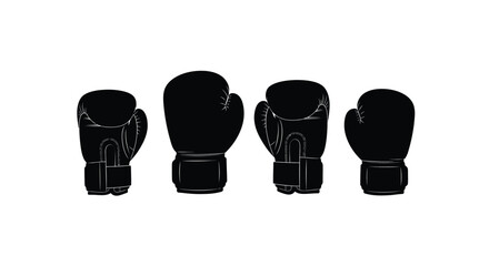 Four black boxing gloves for sport and fitness