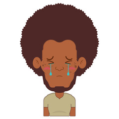 African American man crying face cartoon cute