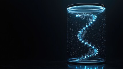Glowing dna helix inside futuristic scientific container