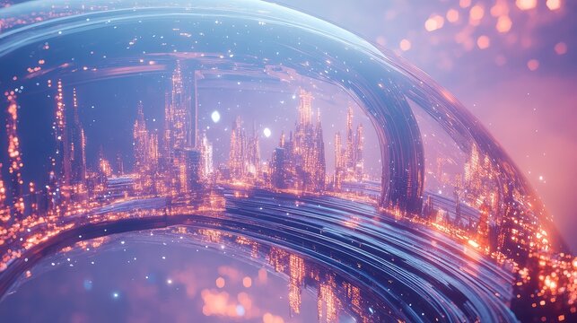 Futuristic ring city generating vibrant glowing light