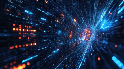 Digital data stream flowing through futuristic cyberspace network