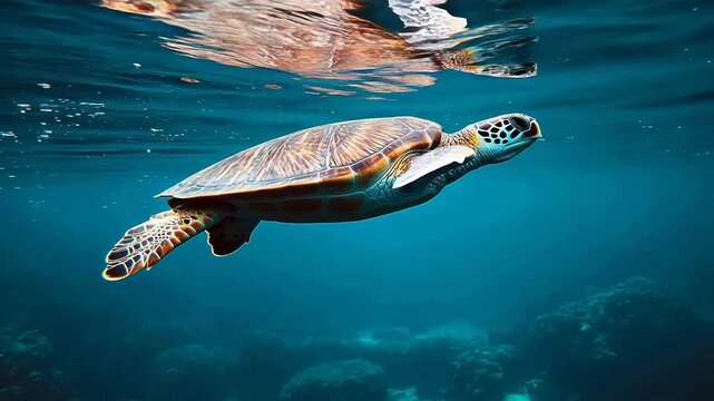 Sea turtle swimming underwater