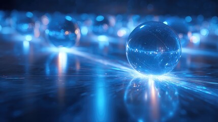 Glowing blue spheres moving creating sparks on surface