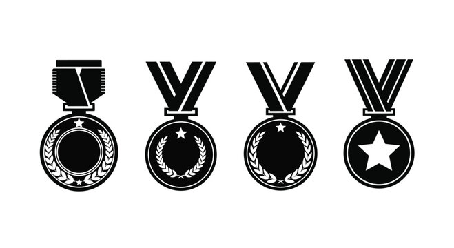 Collection of medals, award achievement symbol
