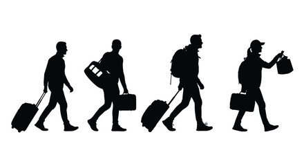 Silhouette of people with luggage, vector design