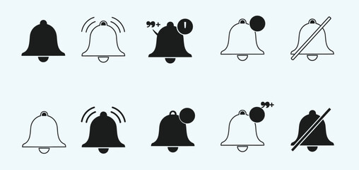 Notification bell icon set alert and reminder bell vector collection.