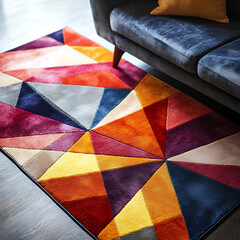 Vibrant Abstract Geometric Rug with Colorful Triangular Retro Design