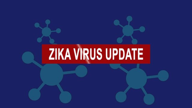 Zika virus update alert banner animation with virus molecule background. health concept.