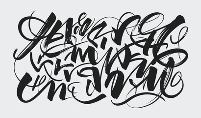 Modern abstract calligraphy banner featuring Arabic-inspired motifs, expressive brush strokes, flowing letters, and Gothic-style lettering — ideal for contemporary poster art, cultural backgrounds, an