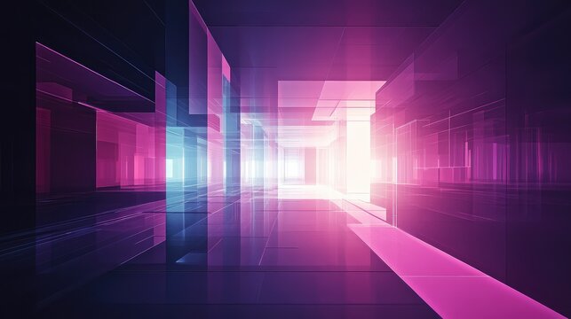 Futuristic digital data tunnel with glowing neon light