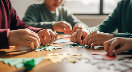 Diverse Children's Hands Crafting Holiday Decorations