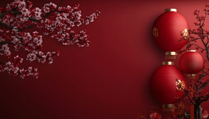 Red lanterns and Angpao on red background