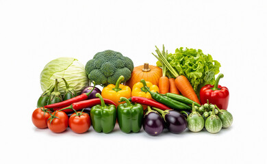 Colorful Variety of Fresh Vegetables on White