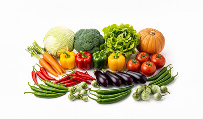 Fresh Assorted Vegetables Arranged on White Background