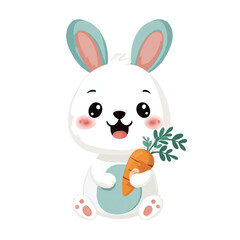 Obraz premium Cute cartoon bunny holding a carrot happily.