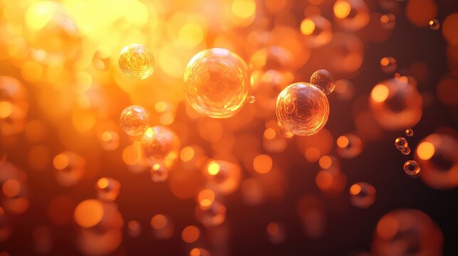 Glowing orange bubbles floating in abstract bokeh light