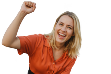 Excited woman celebrating success isolated on transparent background