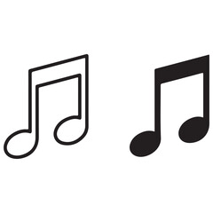 Black and White Musical Note Symbols in Outline and Solid Styles