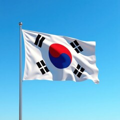 South korean flag waving proudly against a clear blue sky