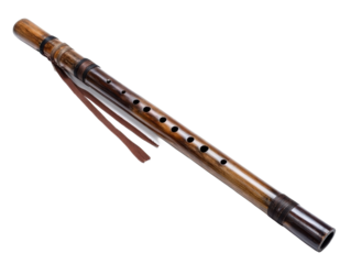 Traditional bamboo flute on a white background.