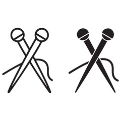 Crossed Microphones Icon Set: Outline and Solid Styles