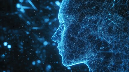 Artificial intelligence face connecting neurons in digital network