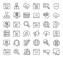 Set of collection line icons related Website Development. Editable stroke. Perfect pixel on transparent background