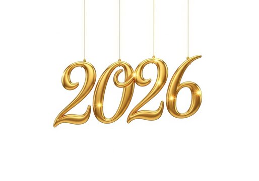 Golden balloons spelling out the year 2026, symbolizing the upcoming new year and future