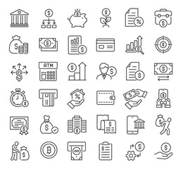 Set of collection line icons related Personal Finance. Editable stroke. Perfect pixel on transparent background
